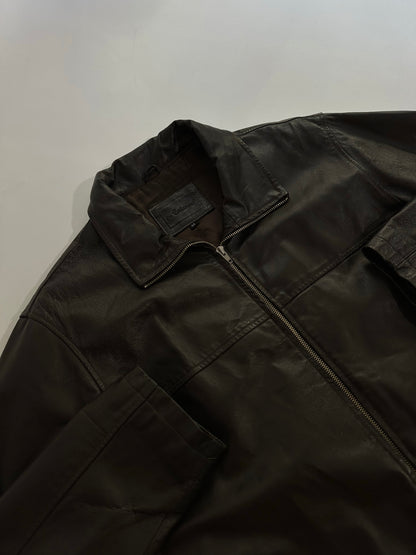 90s Brown Leather Zip Jacket