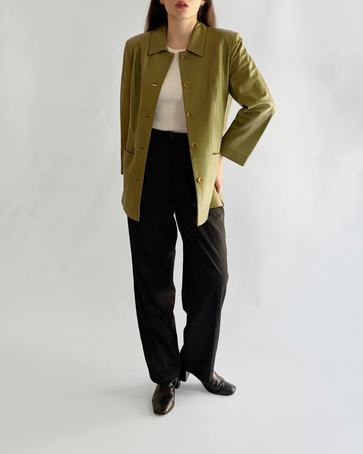 Vintage 1990s Olive Green Nappa Leather Jacket