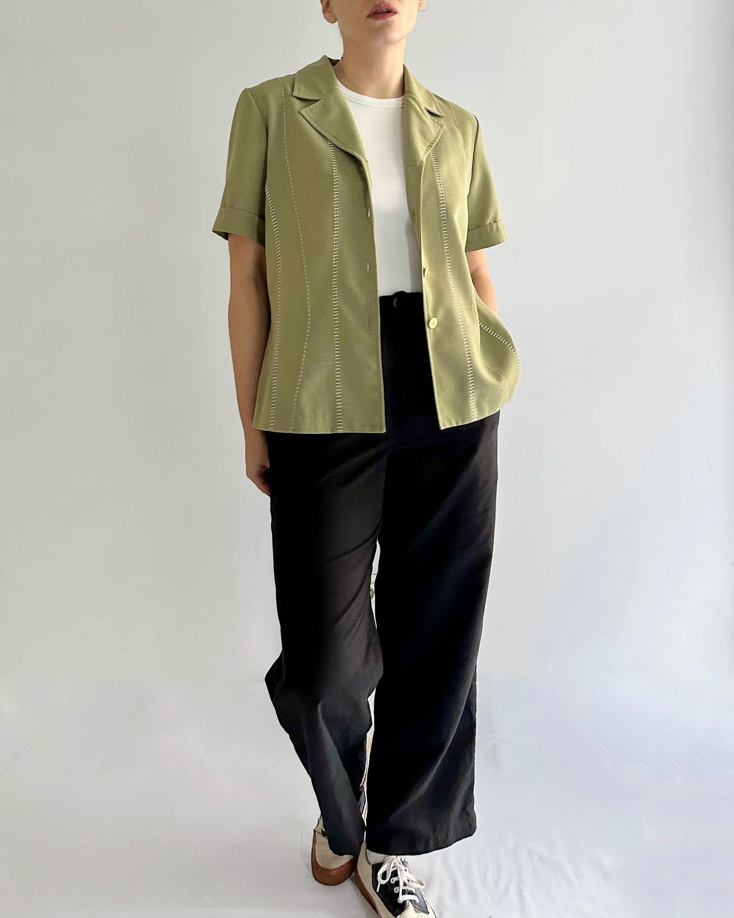 80s Bowling Style Green Blouse