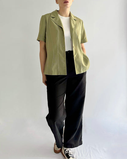 80s Bowling Style Green Blouse