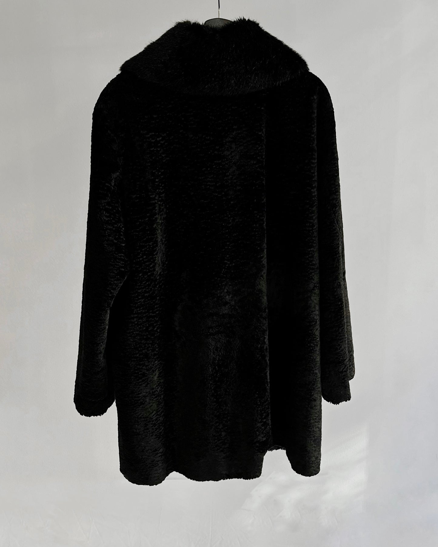 80s/90s Black Faux Fur Coat with Double Collar
