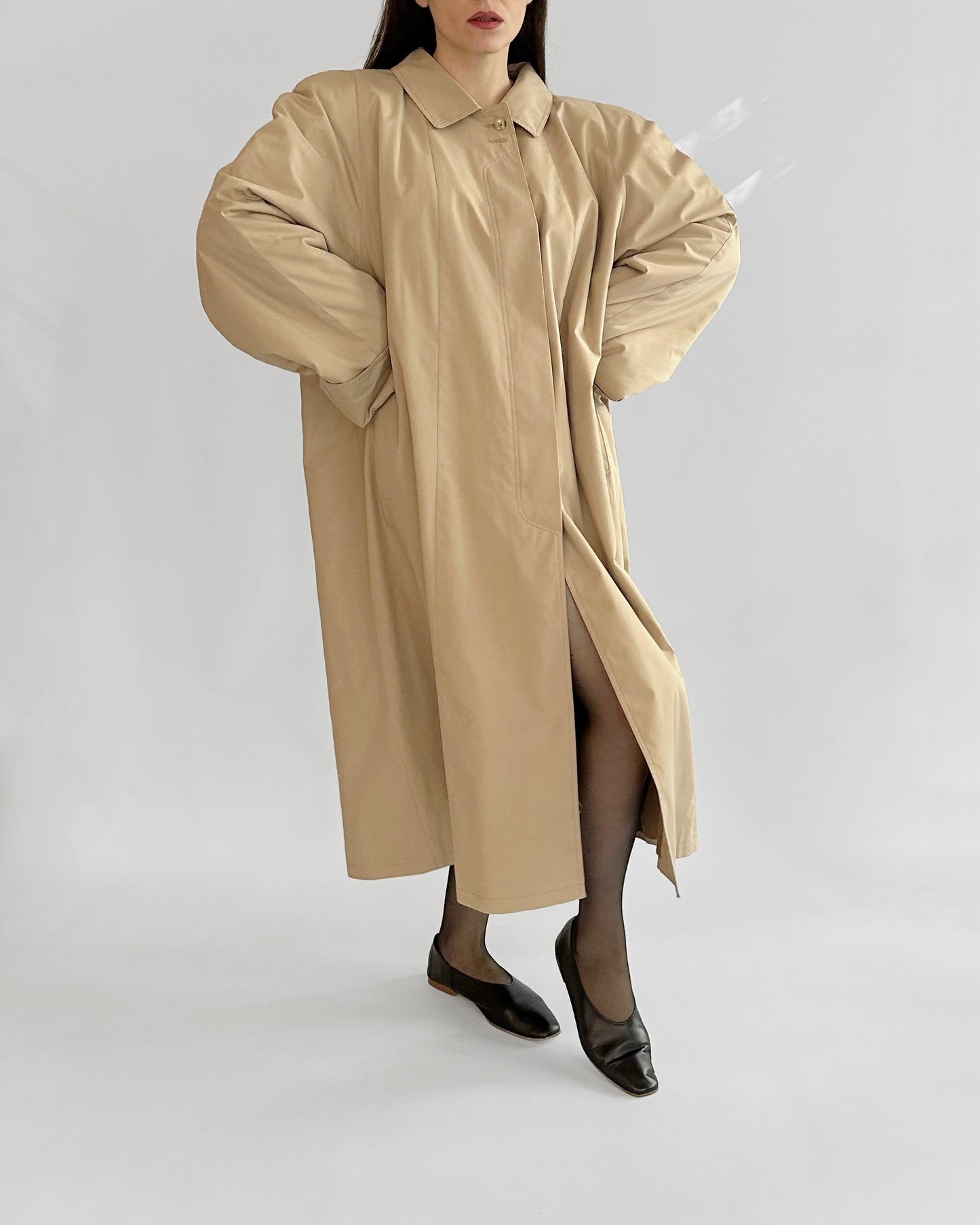 90s Italian Oversized Beige Trench Coat, NOS