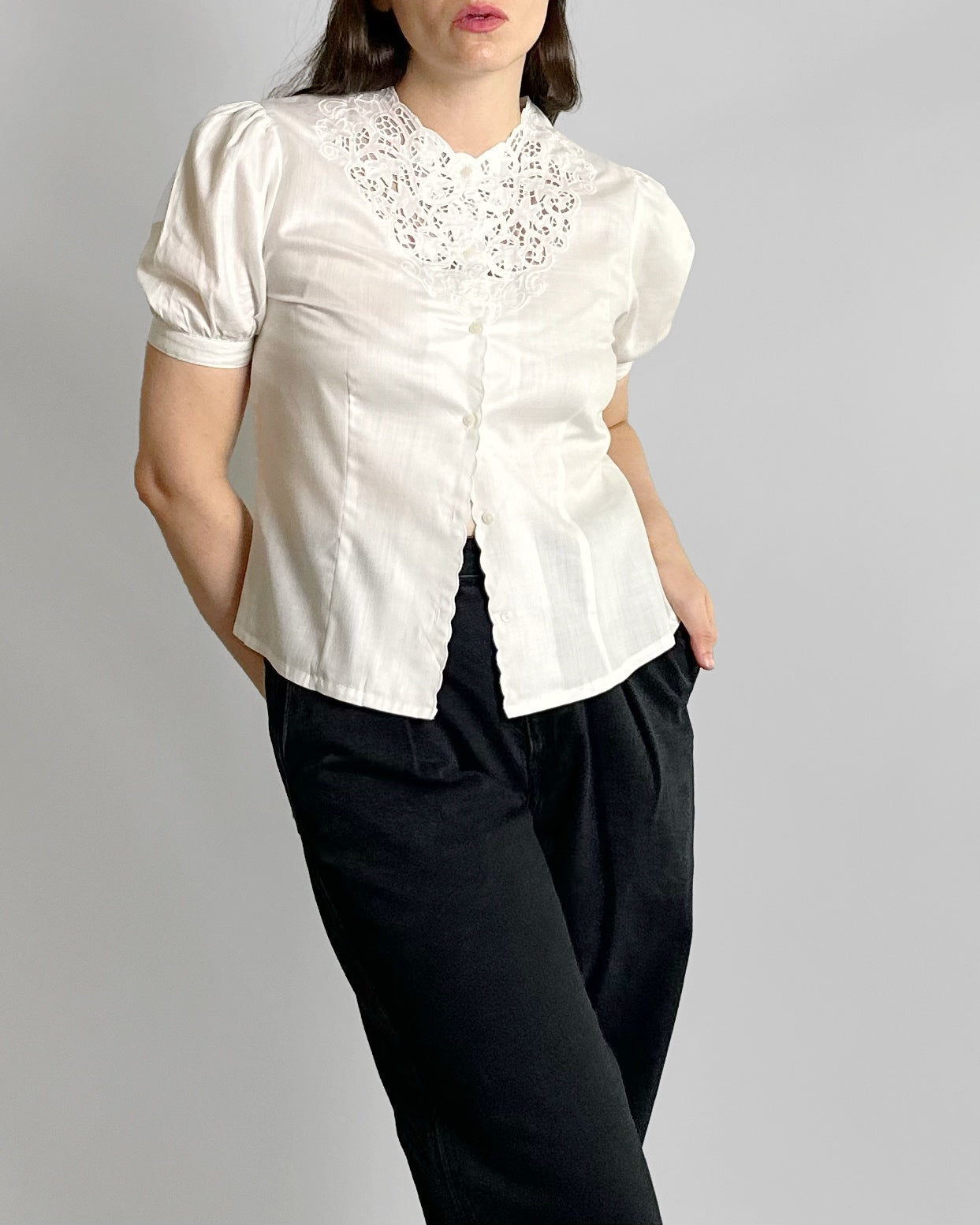 90s Embroidered White Blouse