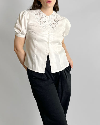 90s Embroidered White Blouse