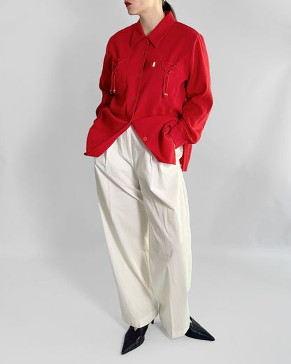 70s Textured Red Oversized Shirt