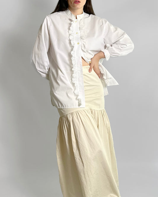 80s White Lace Trim Blouse