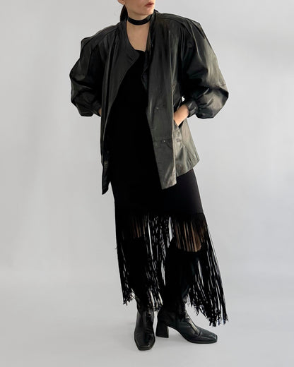 80s Black Puff Sleeve Sheep Leather Jacket