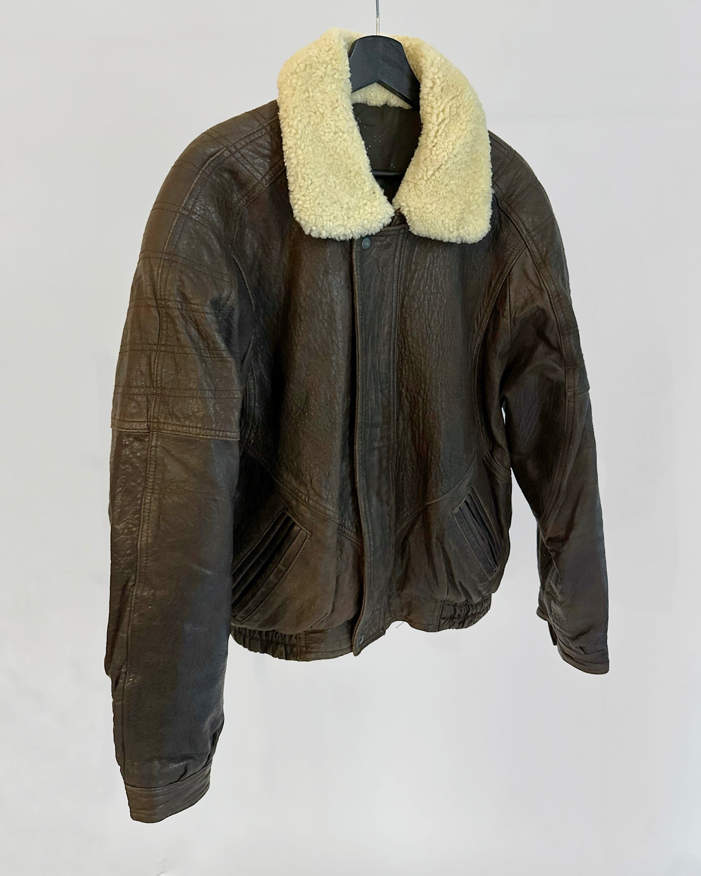 80s Brown Sheepskin Leather Bomber Jacket – Made in Spain