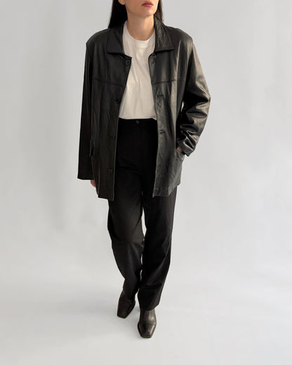 Vintage 1990s Black Sheepskin Leather Jacket