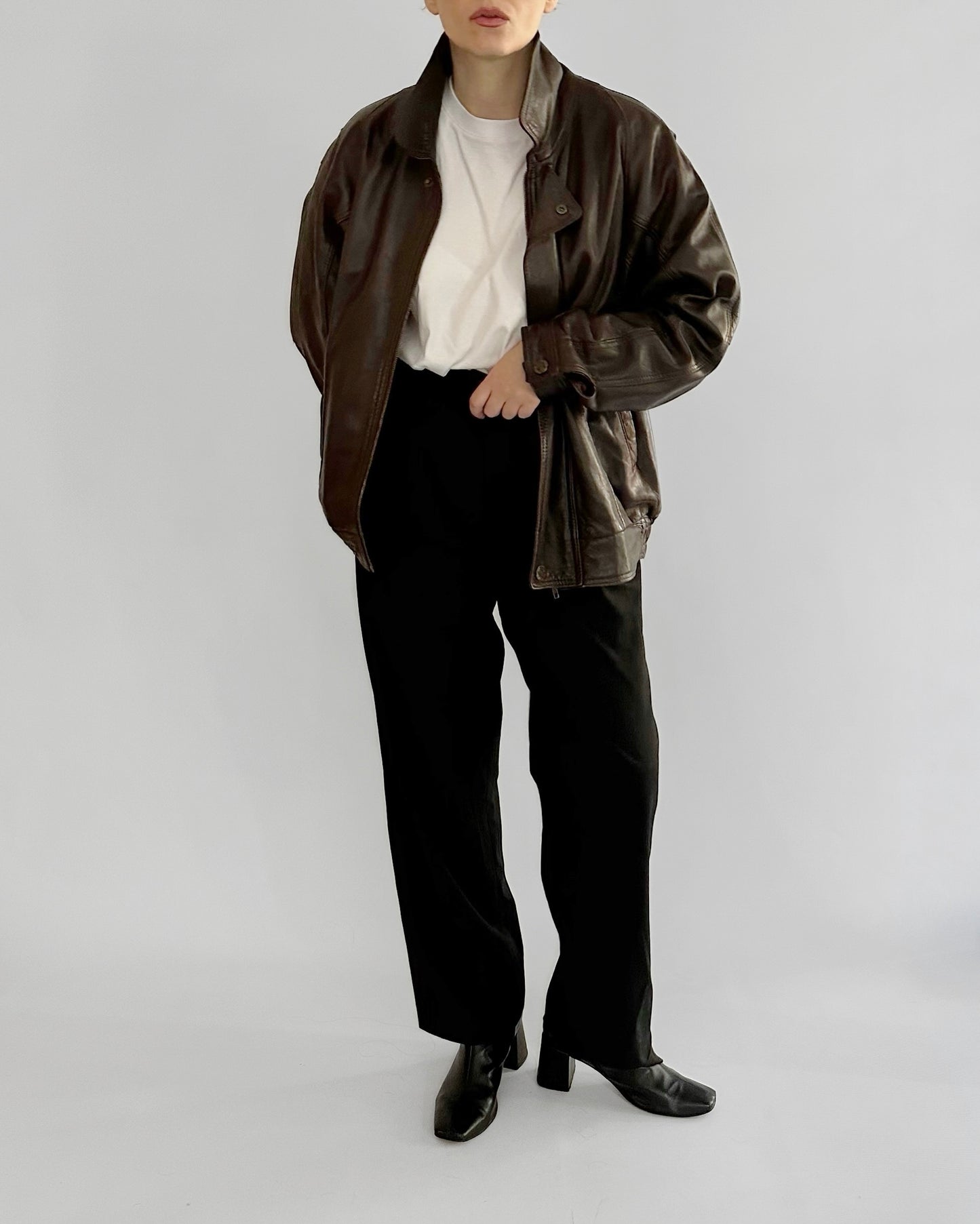 80s Brown Leather Bomber Jacket