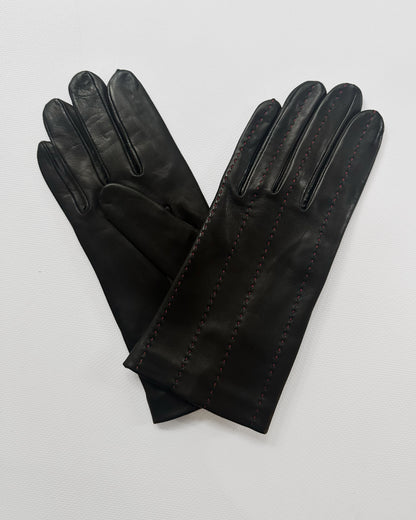 90s Black Red Leather Gloves - Size 7 1/2, NOS