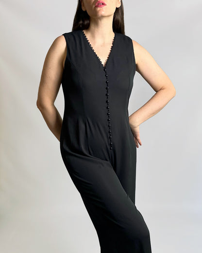 80s Black Sleeveless Jumpsuit