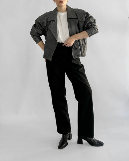 80s Grey Patchwork Leather Bomber Jacket