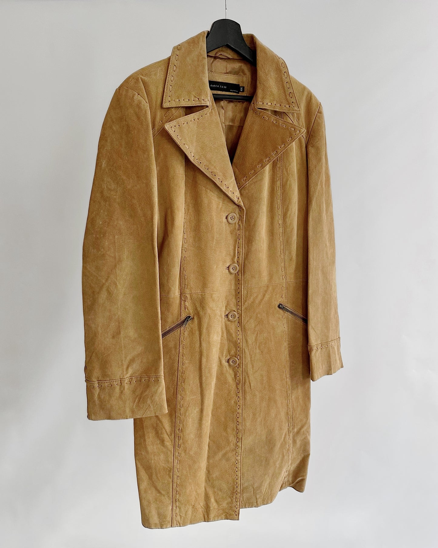 2000s Beige Suede Leather Coat