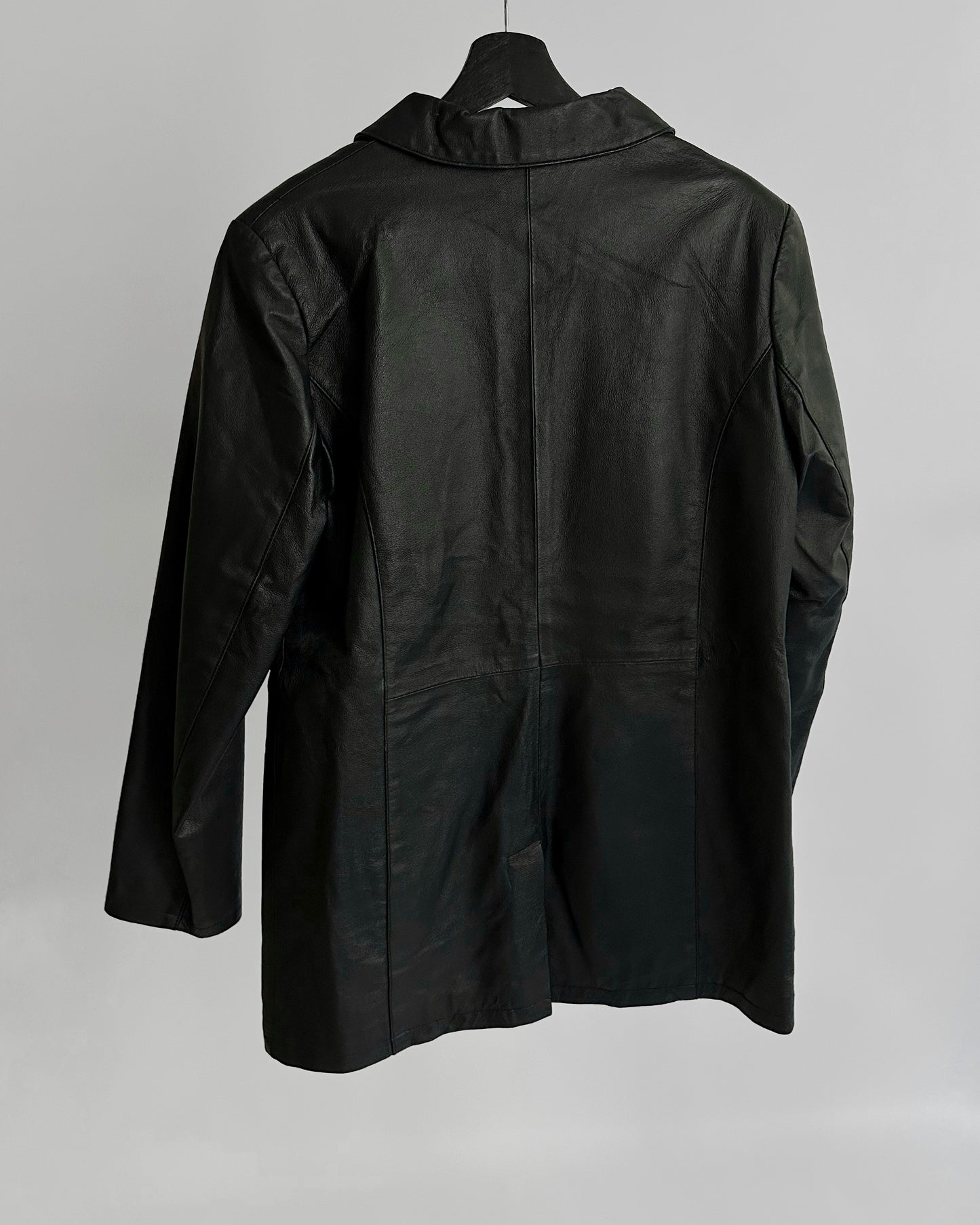 90s Black Midi Leather Blazer