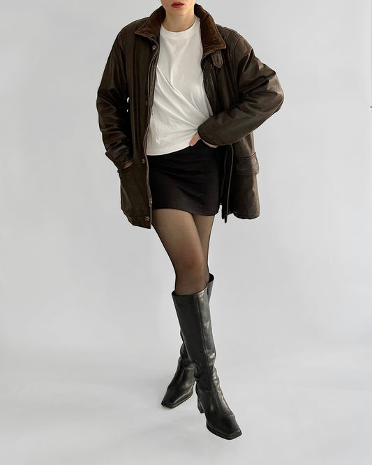 80s Brown Leather Barn Jacket