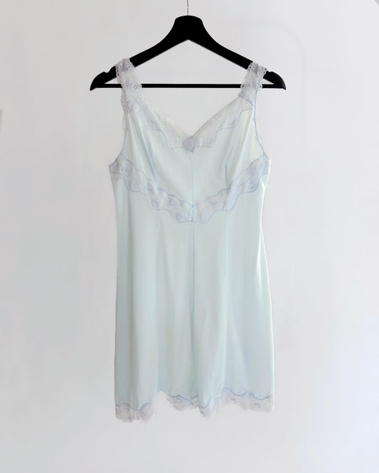 Vintage 1960s Pale Aqua Nylon Lace Nightgown