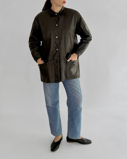 90s Chocolate Brown Leather Jacket
