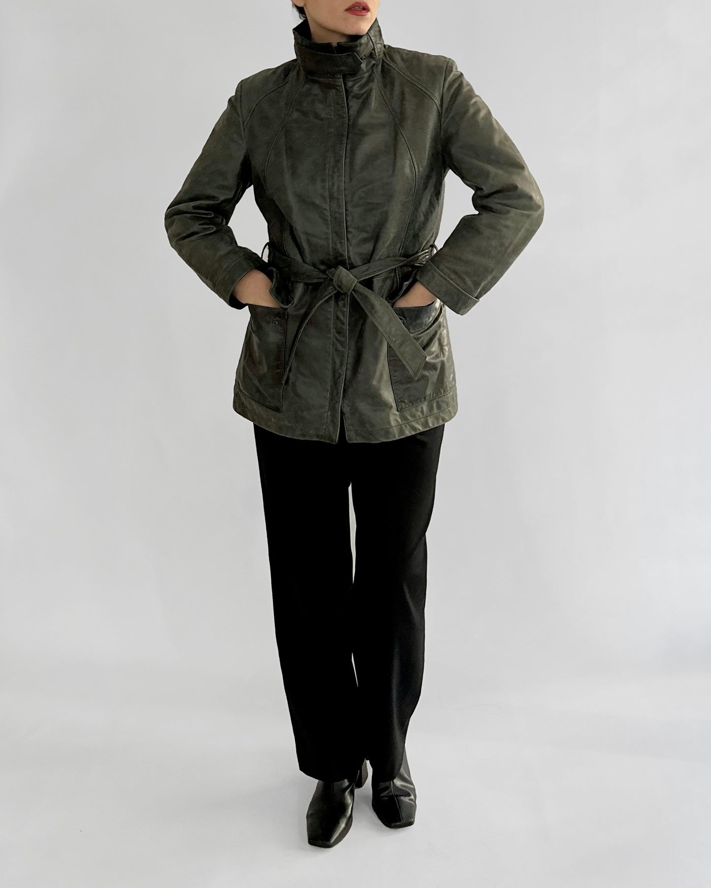 2000s Trussardi Grey-Green Distressed Leather Jacket – Limited Edition