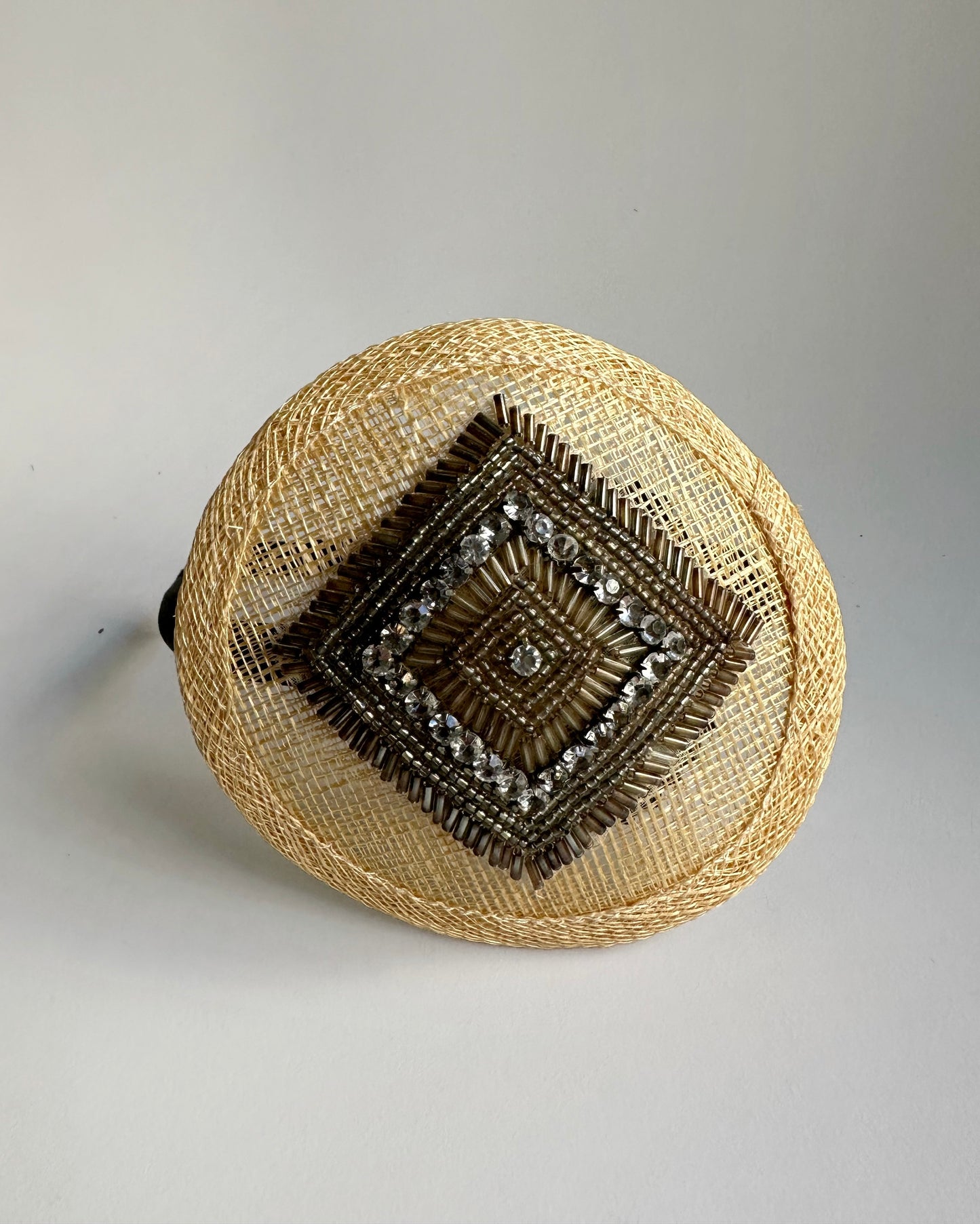 Vintage Cream Fascinator Headband With Beads and Rhinestones