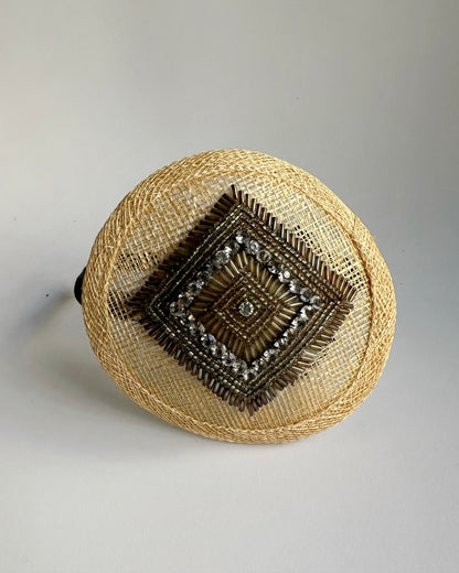 Vintage Cream Fascinator Headband With Beads and Rhinestones