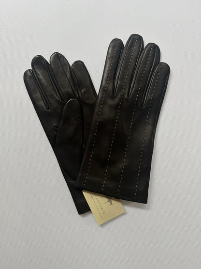 90s Black Beige Leather Gloves - Size 7 1/2, NOS