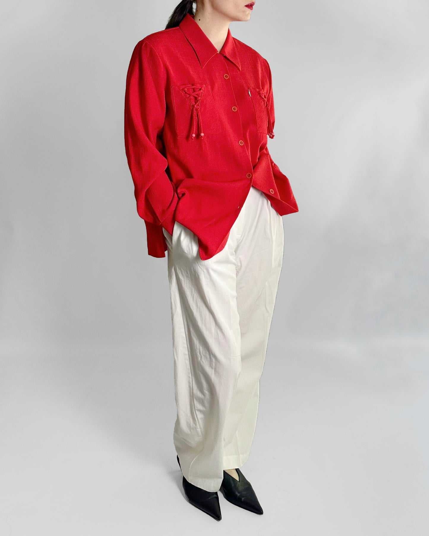 70s Textured Red Oversized Shirt