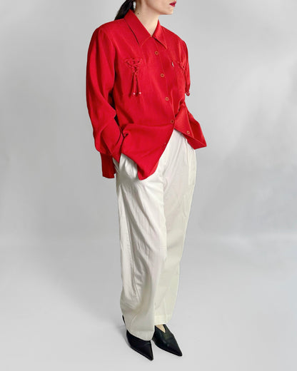 70s Textured Red Oversized Shirt
