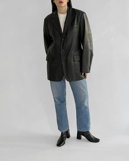 90s Black Leather Blazer