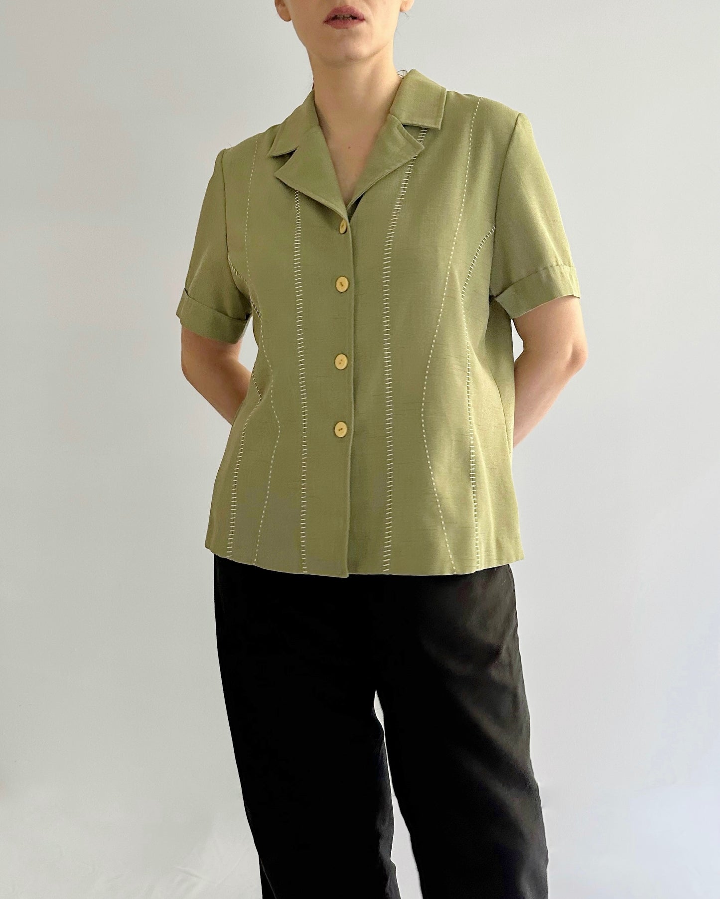 80s Bowling Style Green Blouse