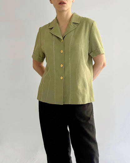 80s Bowling Style Green Blouse