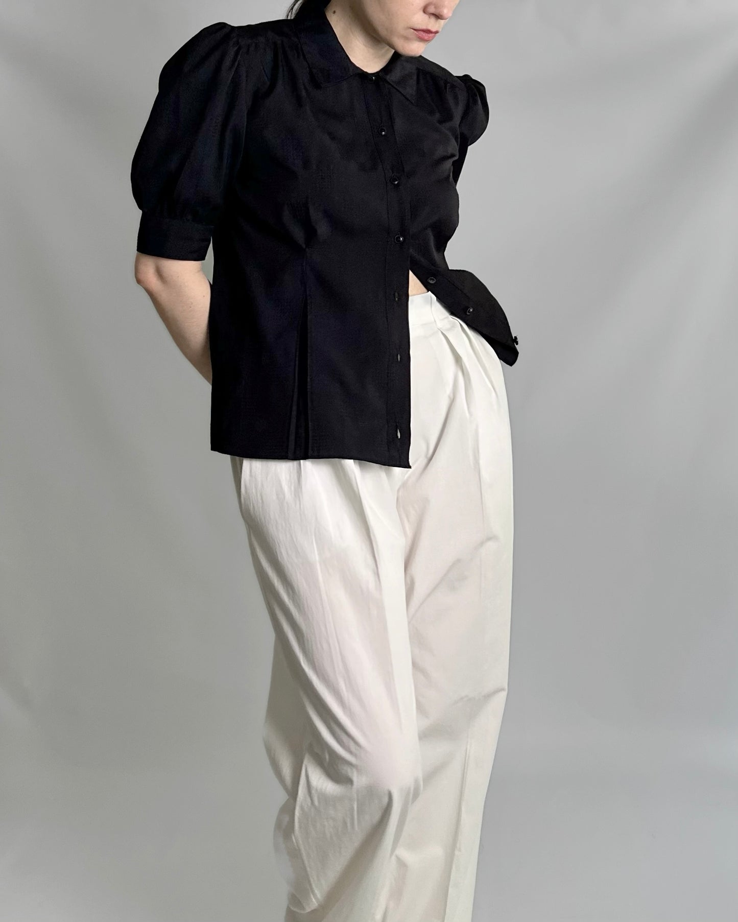 90s Black Puff Sleeve Blouse