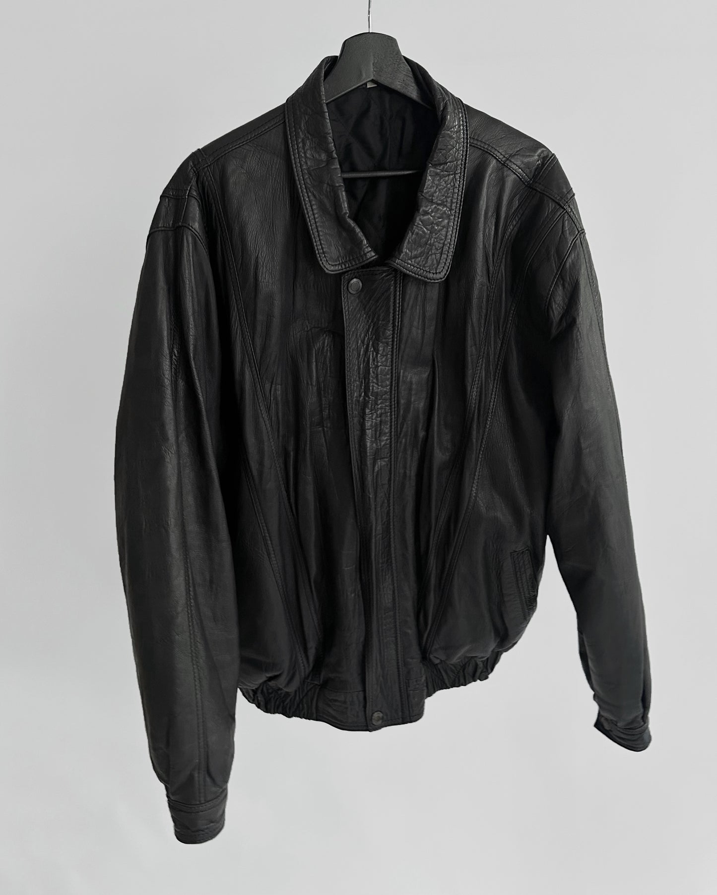80s Black Leather Bomber Jacket