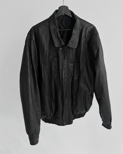 80s Black Leather Bomber Jacket