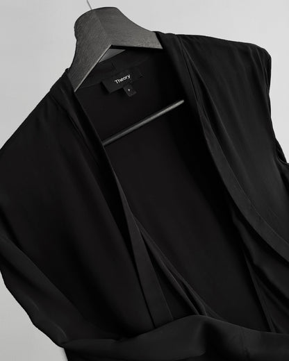 Theory Black Pure Silk Wrap Blouse