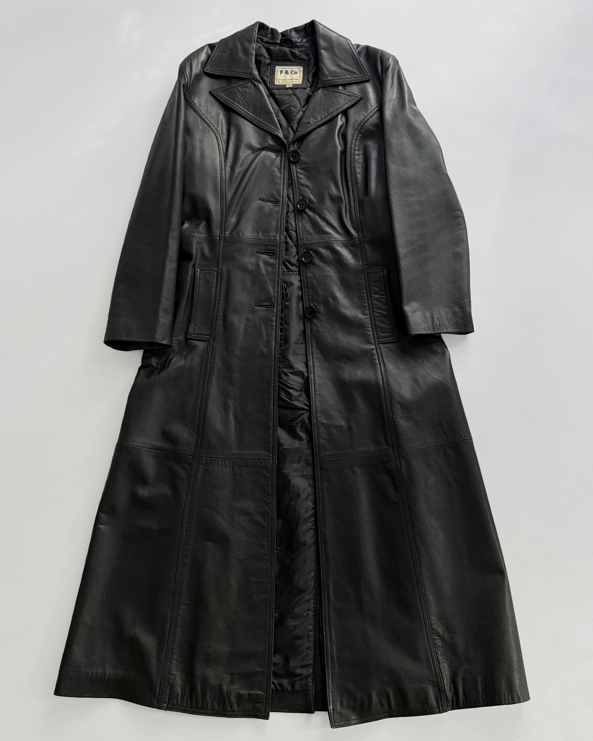 Vintage 1990s Black Italian Goatskin Leather Maxi Coat