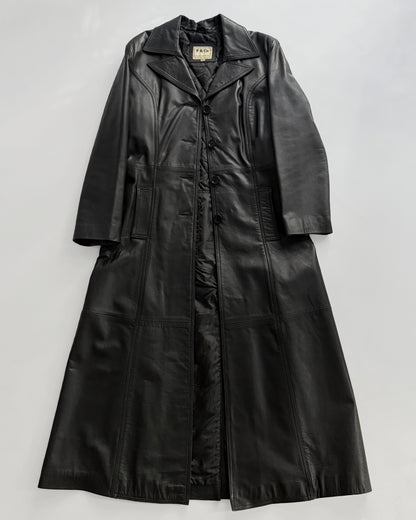 Vintage 1990s Black Italian Goatskin Leather Maxi Coat