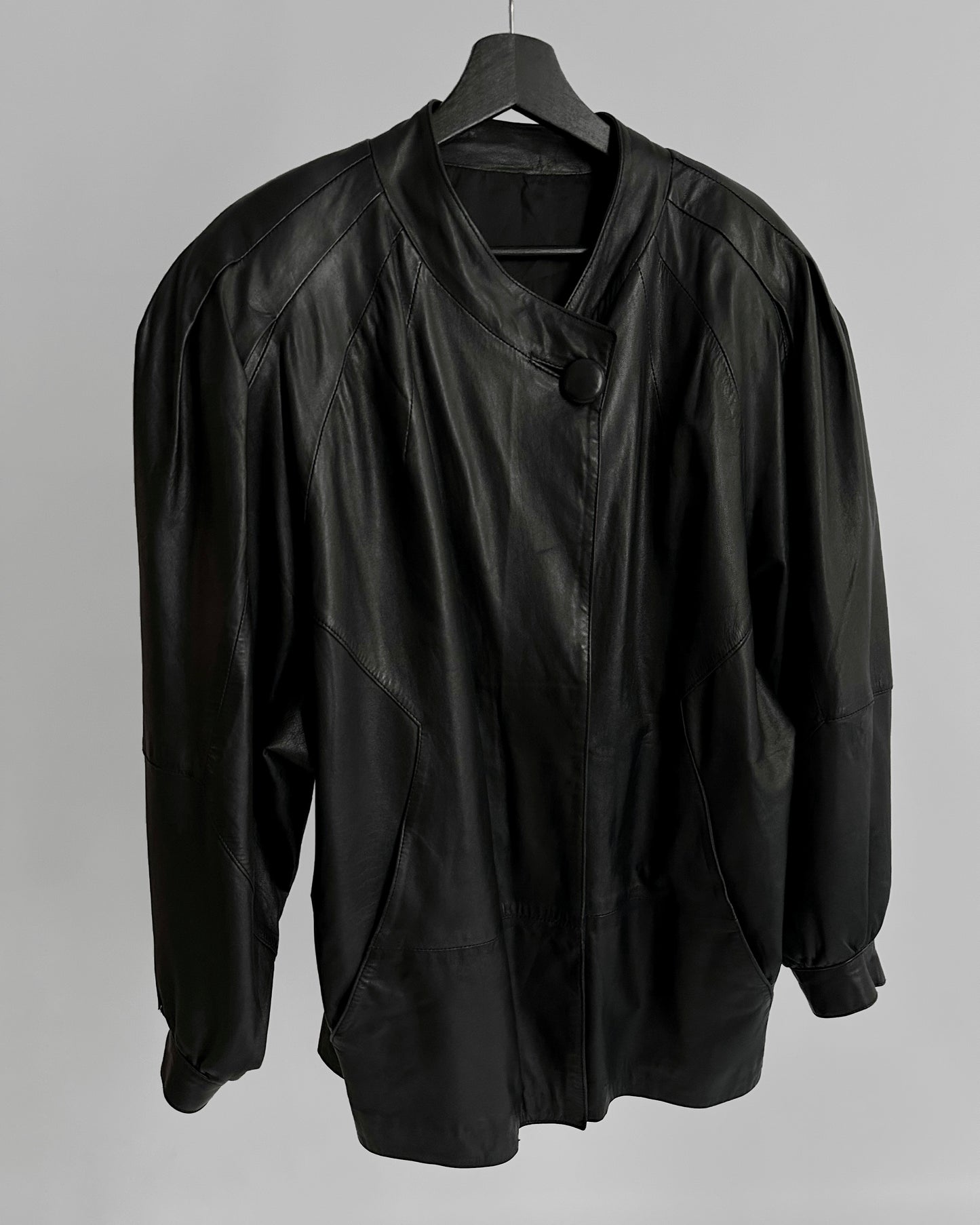 80s Black Puff Sleeve Sheep Leather Jacket