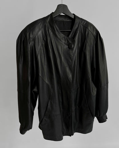 80s Black Puff Sleeve Sheep Leather Jacket