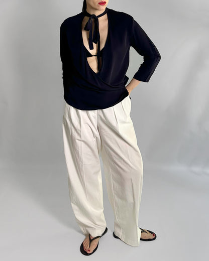 Theory Black Pure Silk Wrap Blouse