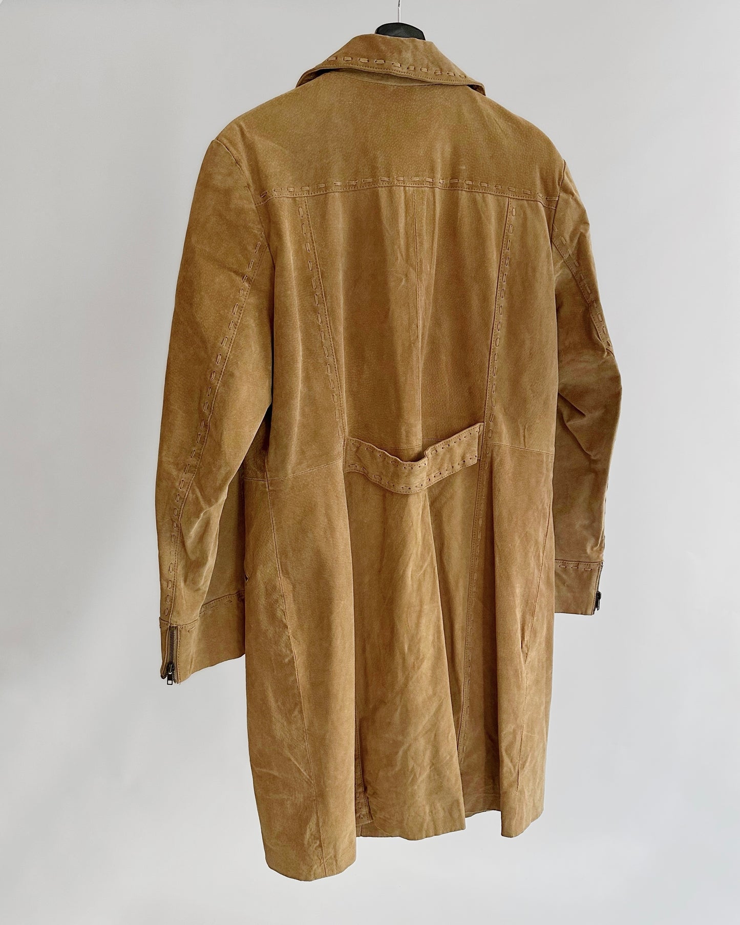 2000s Beige Suede Leather Coat