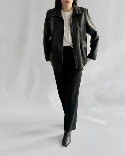 90s Black Zip-Up Leather Jacket