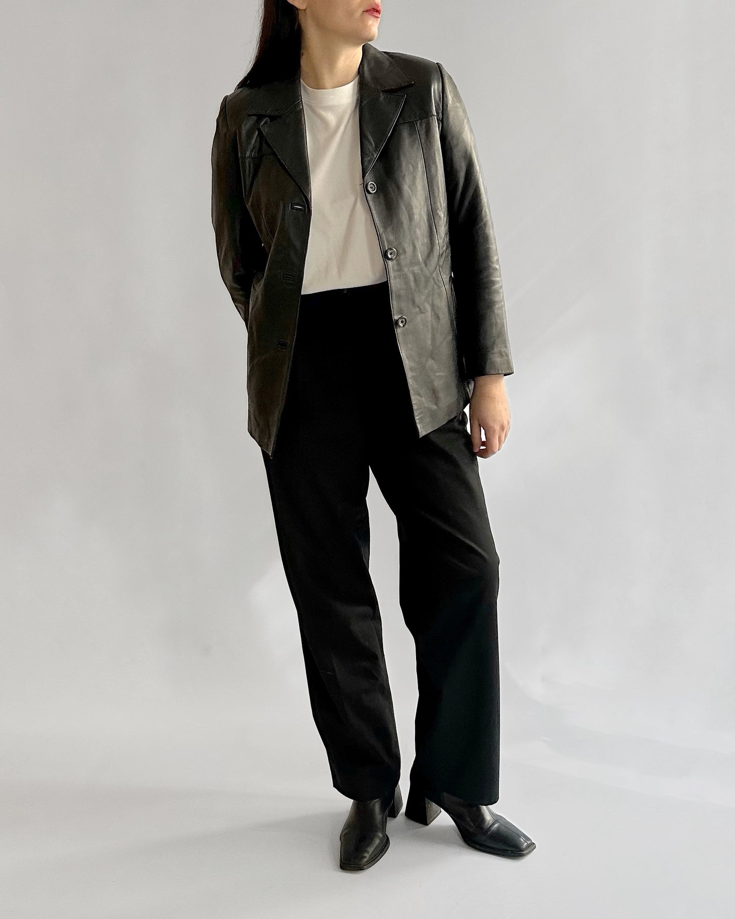 90s Black Leather Blazer