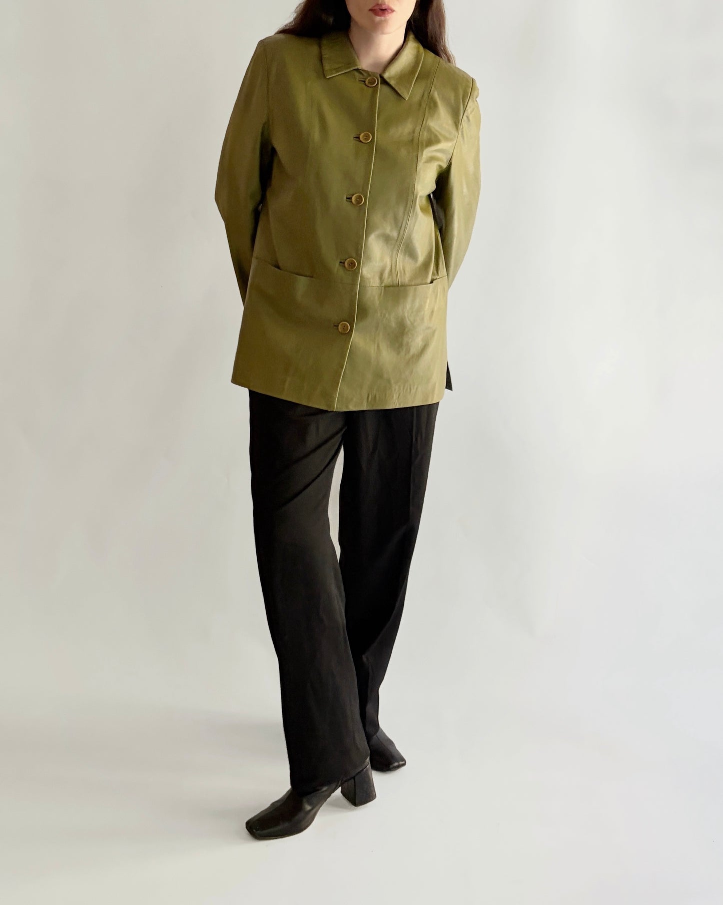 Vintage 1990s Olive Green Nappa Leather Jacket