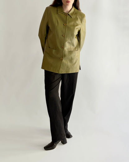 Vintage 1990s Olive Green Nappa Leather Jacket