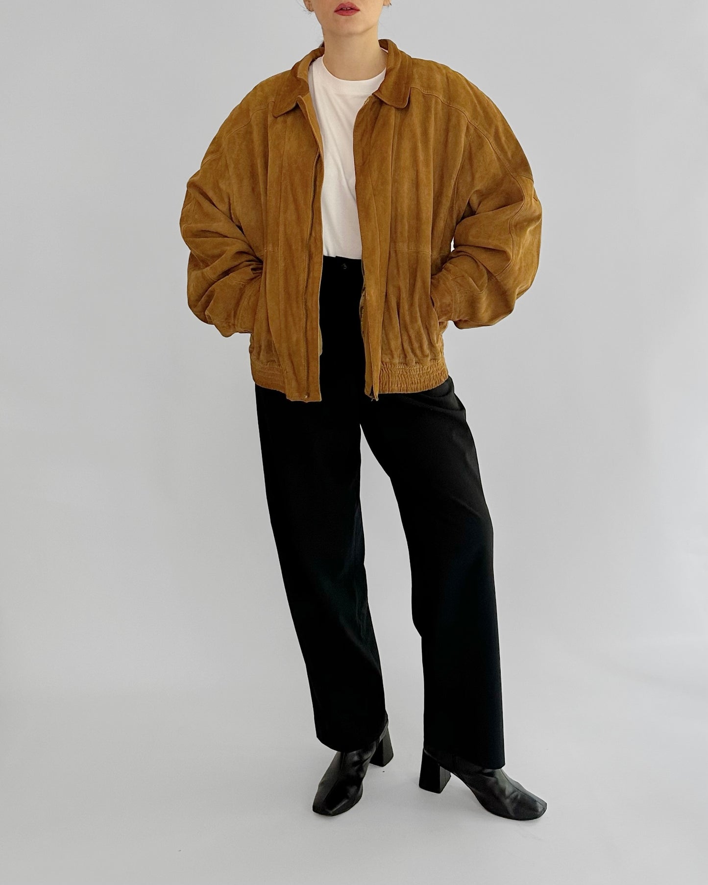 90s Sheepskin Suede Bomber Jacket