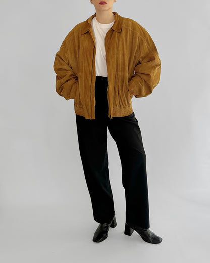 90s Sheepskin Suede Bomber Jacket
