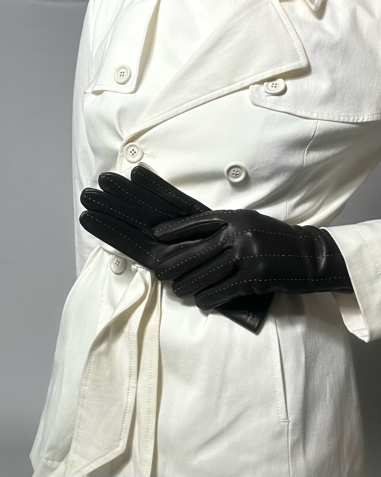 90s Black Beige Leather Gloves - Size 7 1/2, NOS