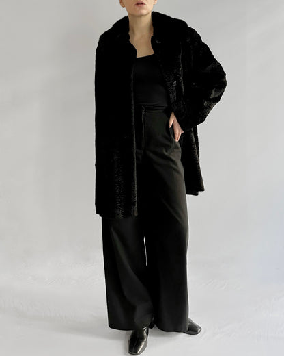 80s/90s Black Faux Fur Coat with Double Collar