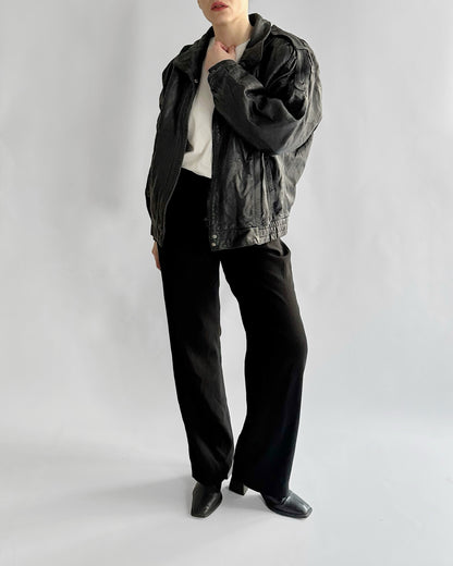 1990s Black Leather Bomber Jacket